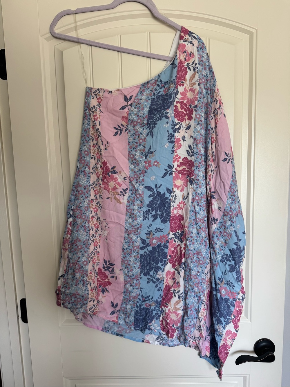 Andree One-Shoulder Floral Patchwork Dress in Pink & Blue